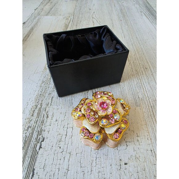 Kalifano flower‎ trinket box jewelry rhinestone glitter pink daisy - Picture 1 of 8